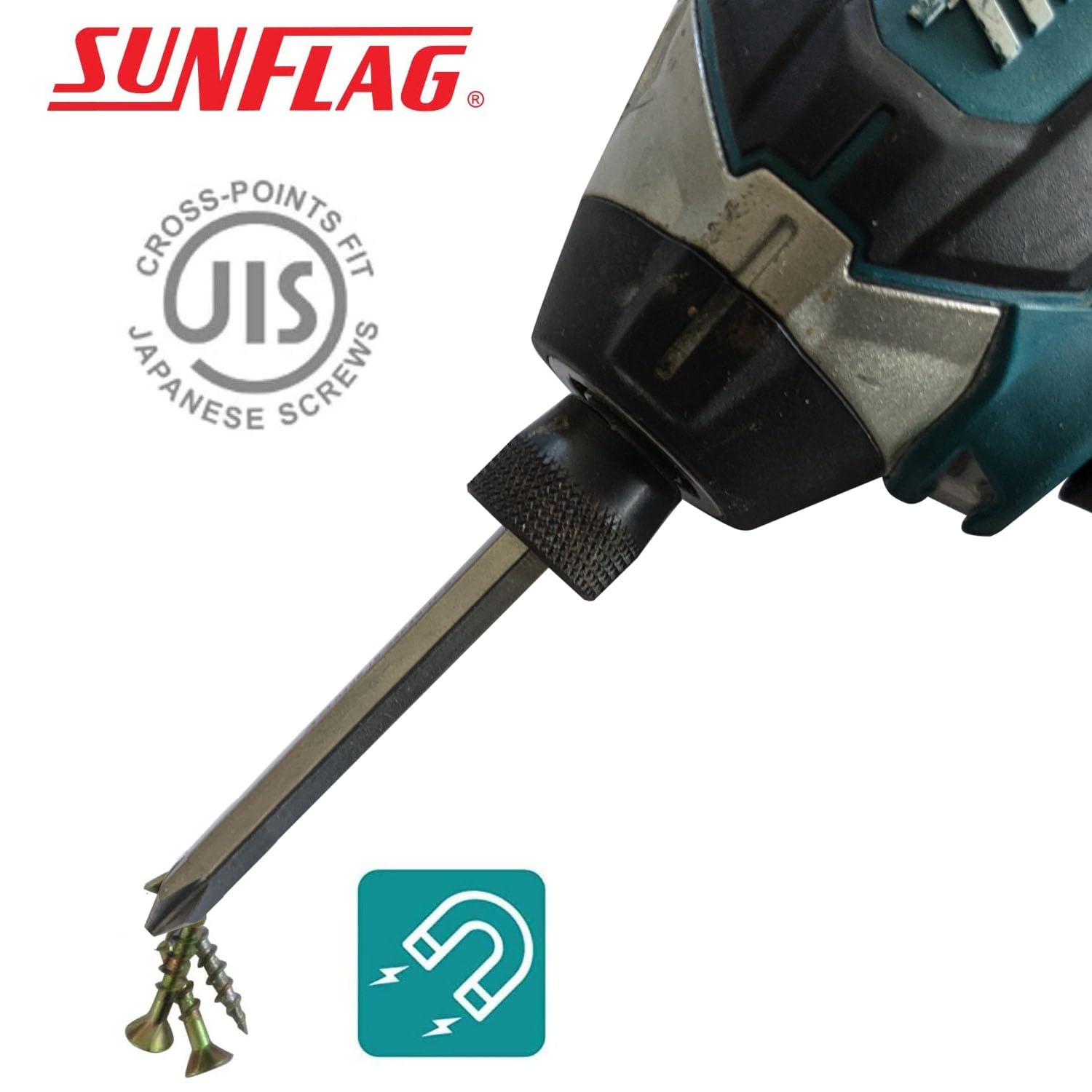 Sunflag +1 +2 +3 X 85mm JIS Screwdriver Bits | 6 Piece Set | Made